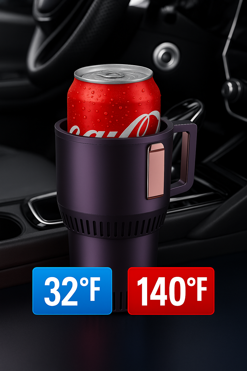 2-in-1 Smart Car Cup Holder – Electric Cooler & Warmer Mug | Digital Temperature Control (0°C to 65°C)
