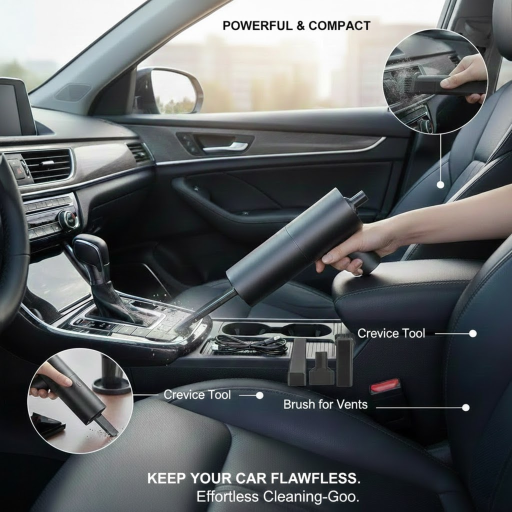 Cordless Mini Handheld Car Vacuum & Air Duster (3-in-1 Design) | USB Rechargeable, 2.0kPa Suction, Washable Filter